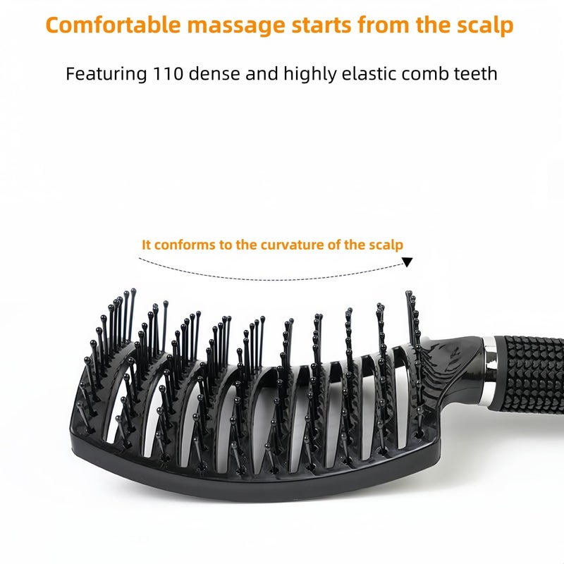 FIXBODY Professional Hair Brush, Curved Vented Design for Quick Blow Drying, Suitable for Women and Men, Paddle Detangling Brush for Wet & Dry, Curly, Thick & Straight Hair (Black-Nylon) - Image 3